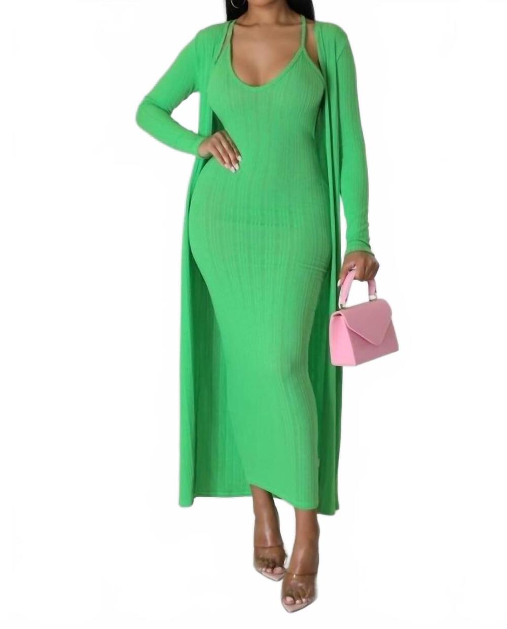 NEW 5BESTIES dress and cardigan set in green